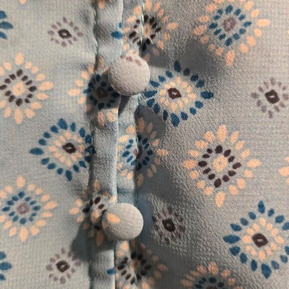 Time and Tru Sheer turquoise button up tie neck long sleeve blouse - Picture 6 of 6